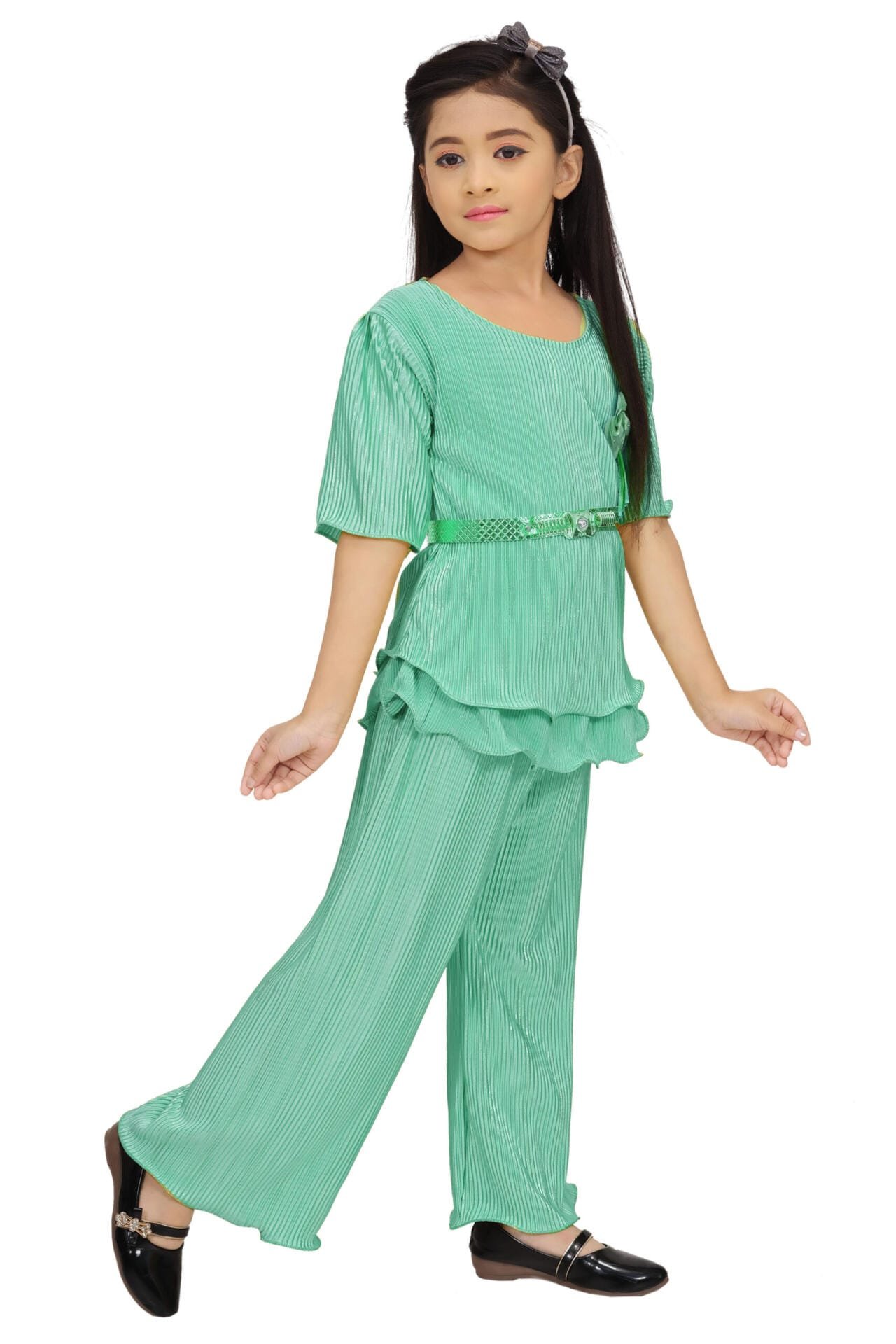 Girls C-Green Co-ord Set with Belt | Cotton Blend | Age 4-10Y Girls C-Green Co-ord Set with Belt | Cotton Blend | Age 4-10Y - Image 4 | Shop X Now