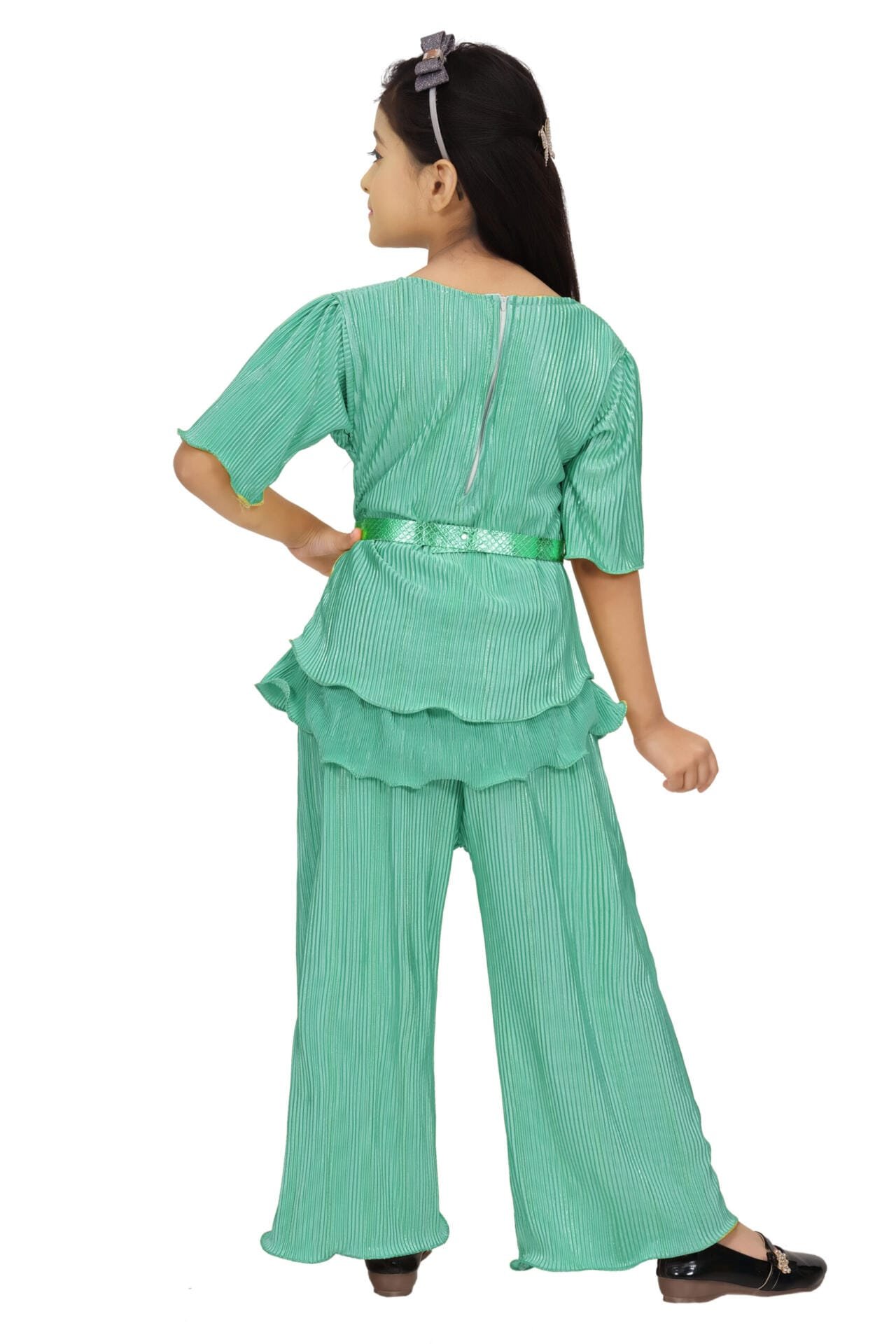 Girls C-Green Co-ord Set with Belt | Cotton Blend | Age 4-10Y Girls C-Green Co-ord Set with Belt | Cotton Blend | Age 4-10Y - Image 3 | Shop X Now