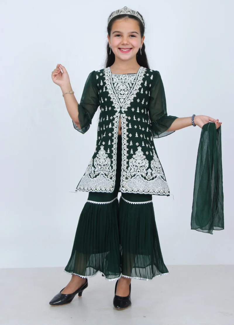 Green Embroidered Sharara Set for Girls | Age 5–10Y Green Embroidered Sharara Set for Girls | Age 5–10Y | Shop X Now