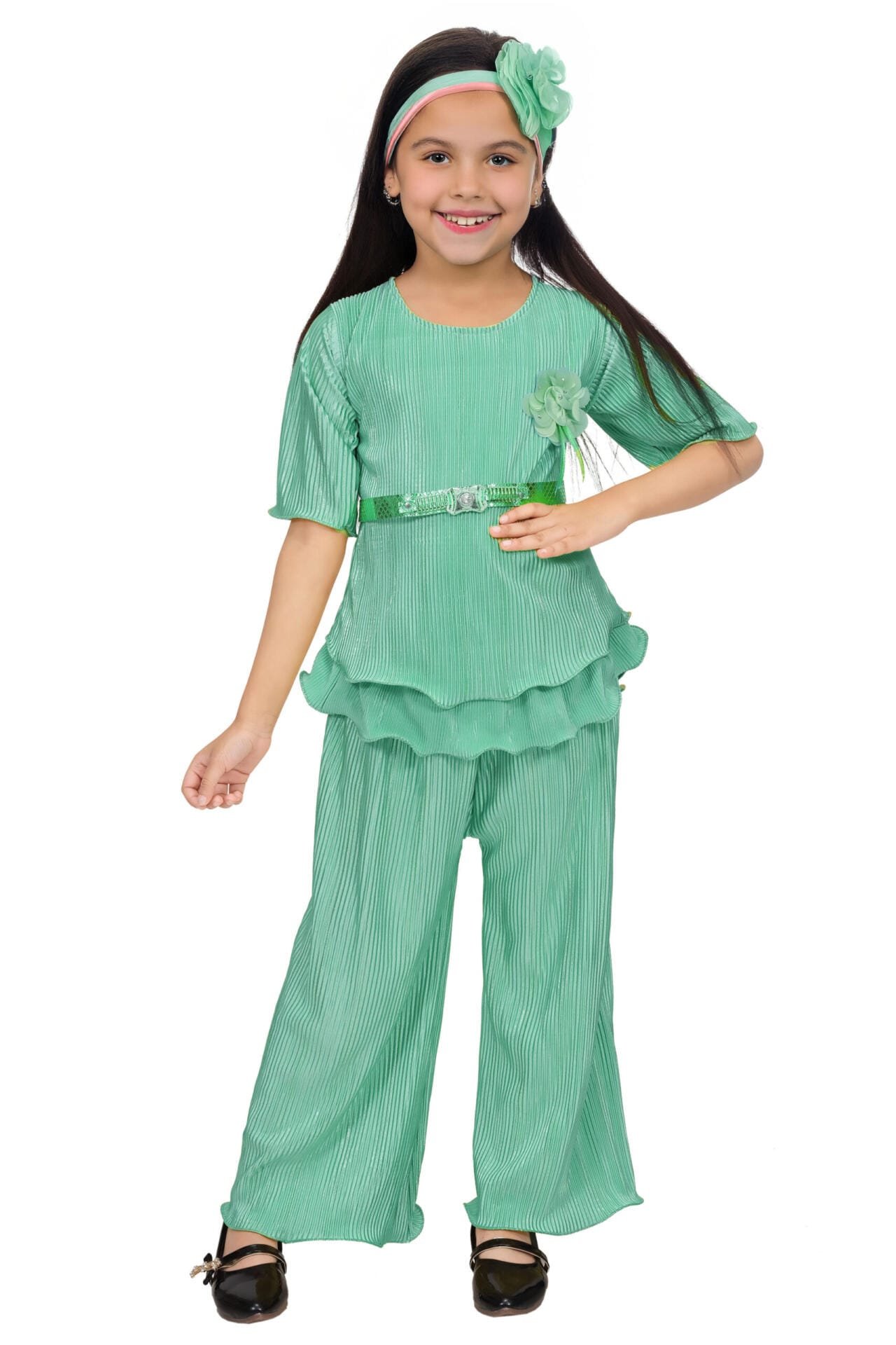 Girls C-Green Co-ord Set with Belt | Cotton Blend | Age 4-10Y Girls C-Green Co-ord Set with Belt | Cotton Blend | Age 4-10Y - Image 2 | Shop X Now