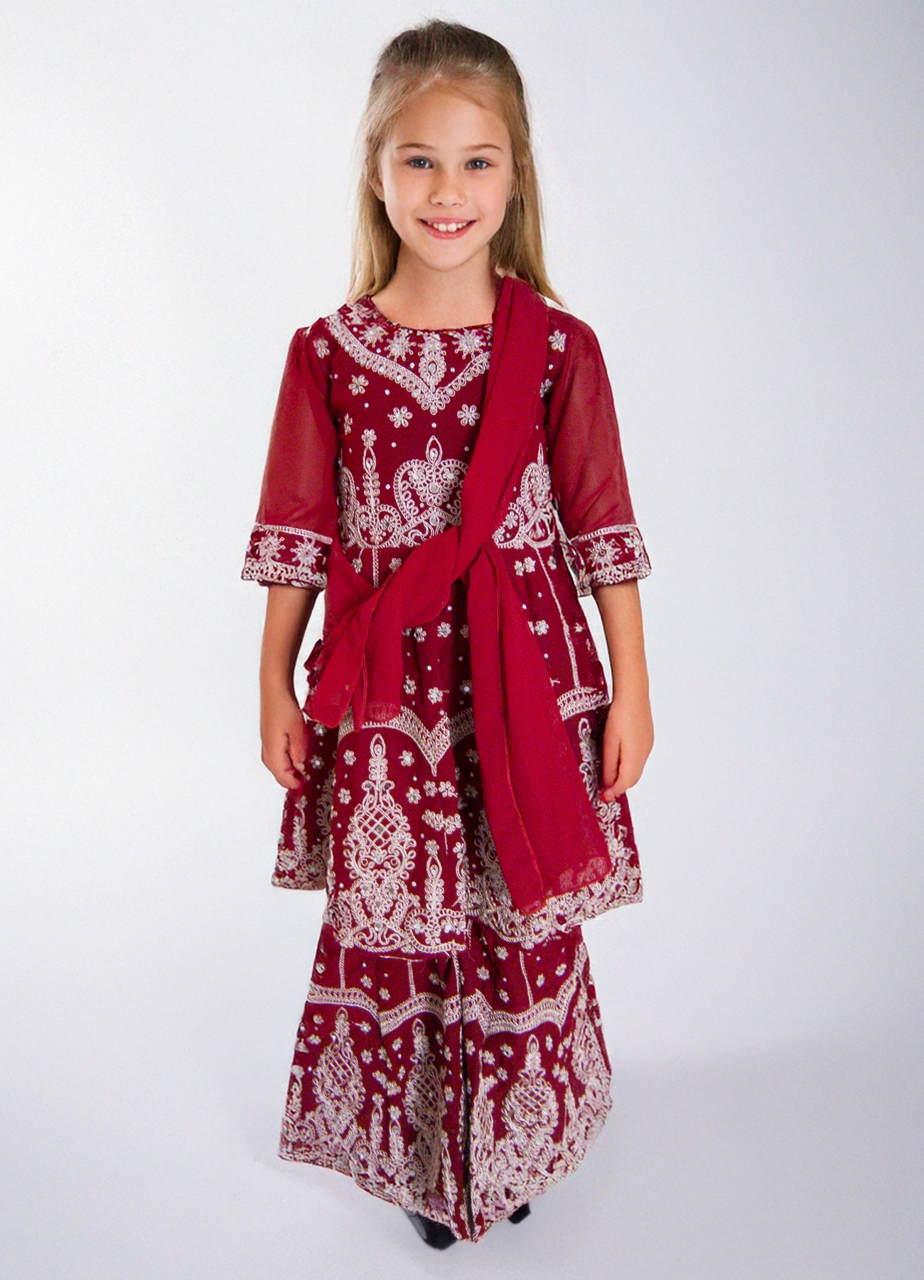 Girls Maroon Embroidered Lehenga Choli Set for wedding | Age 5-8 Years Girls Maroon Embroidered Lehenga Choli Set for wedding | Age 5-8 Years - Image 7 | Shop X Now
