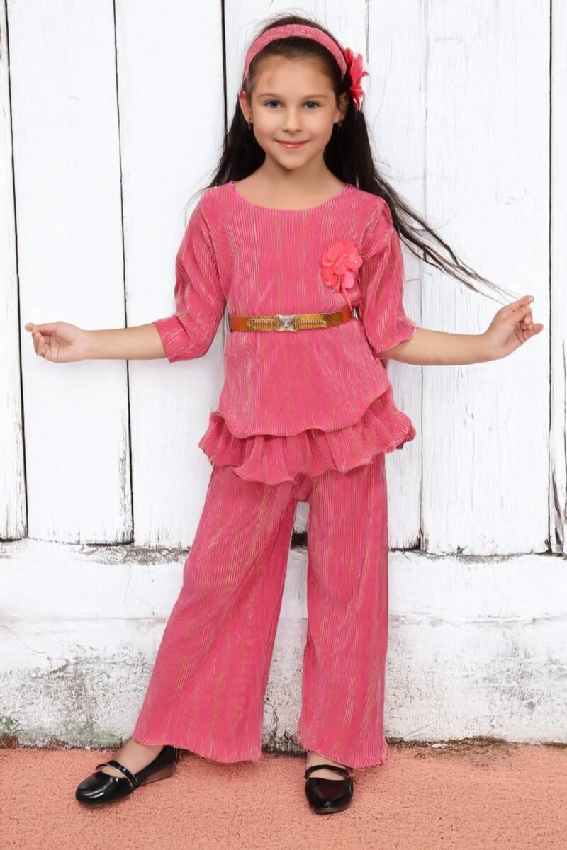Girls Tomato Color Co-ord Set with Belt | Cotton Blend | 4-10Y Girls Tomato Color Co-ord Set with Belt | Cotton Blend | 4-10Y | Shop X Now