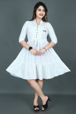 Women Long White Color Top Dress
