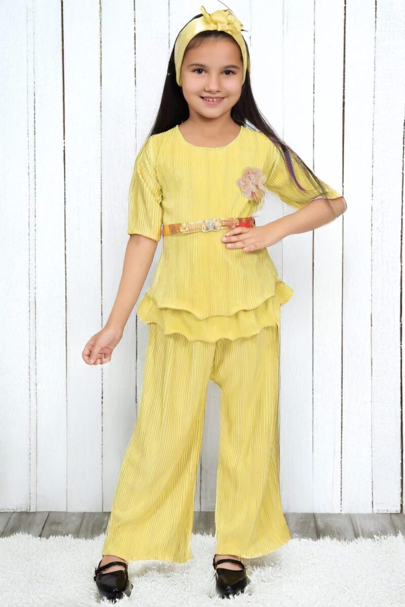 Girls Golden Yellow Co-ord Set with Belt | Cotton Blend | 4-10Y Girls Golden Yellow Co-ord Set with Belt | Cotton Blend | 4-10Y | Shop X Now