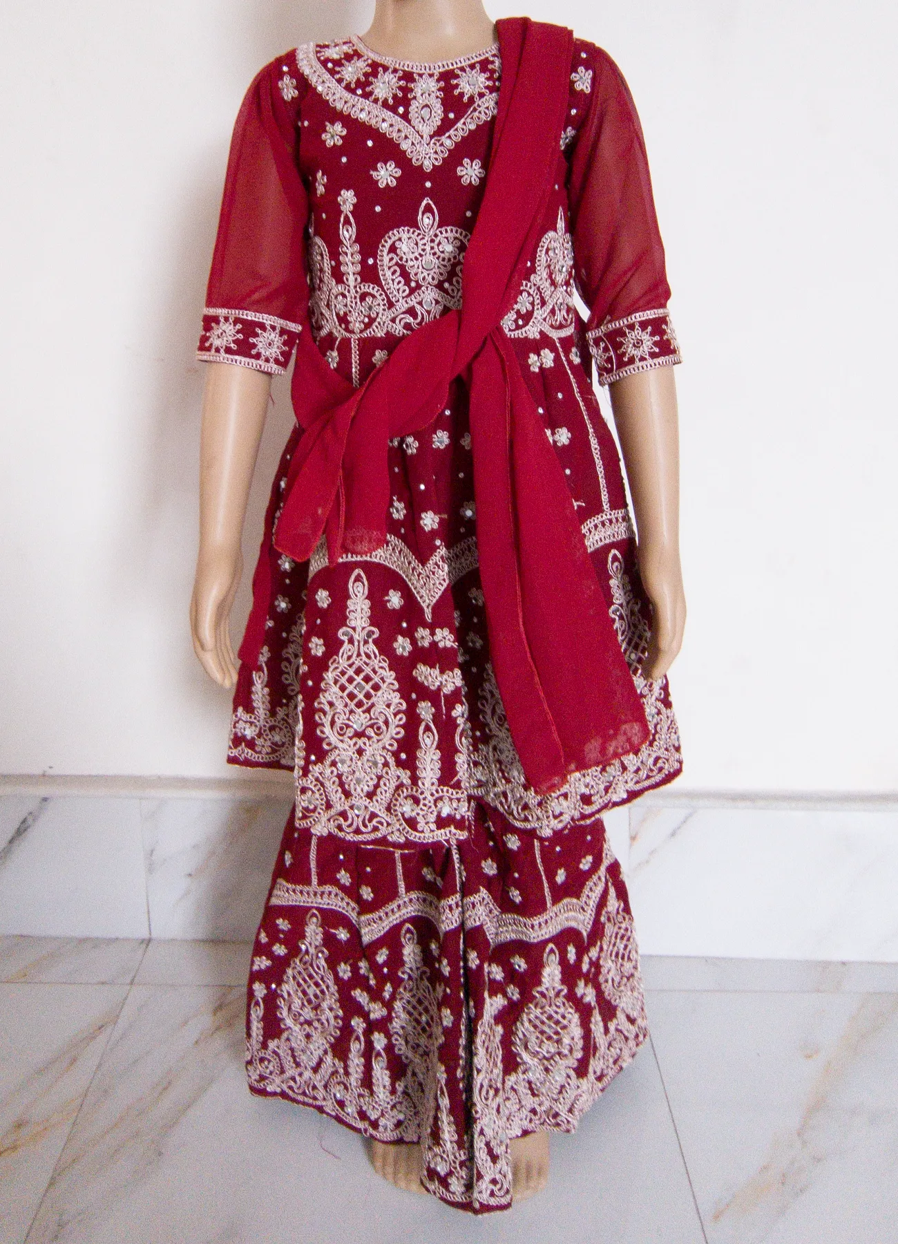 Girls Maroon Embroidered Lehenga Choli Set for wedding | Age 5-8 Years Girls Maroon Embroidered Lehenga Choli Set for wedding | Age 5-8 Years - Image 4 | Shop X Now