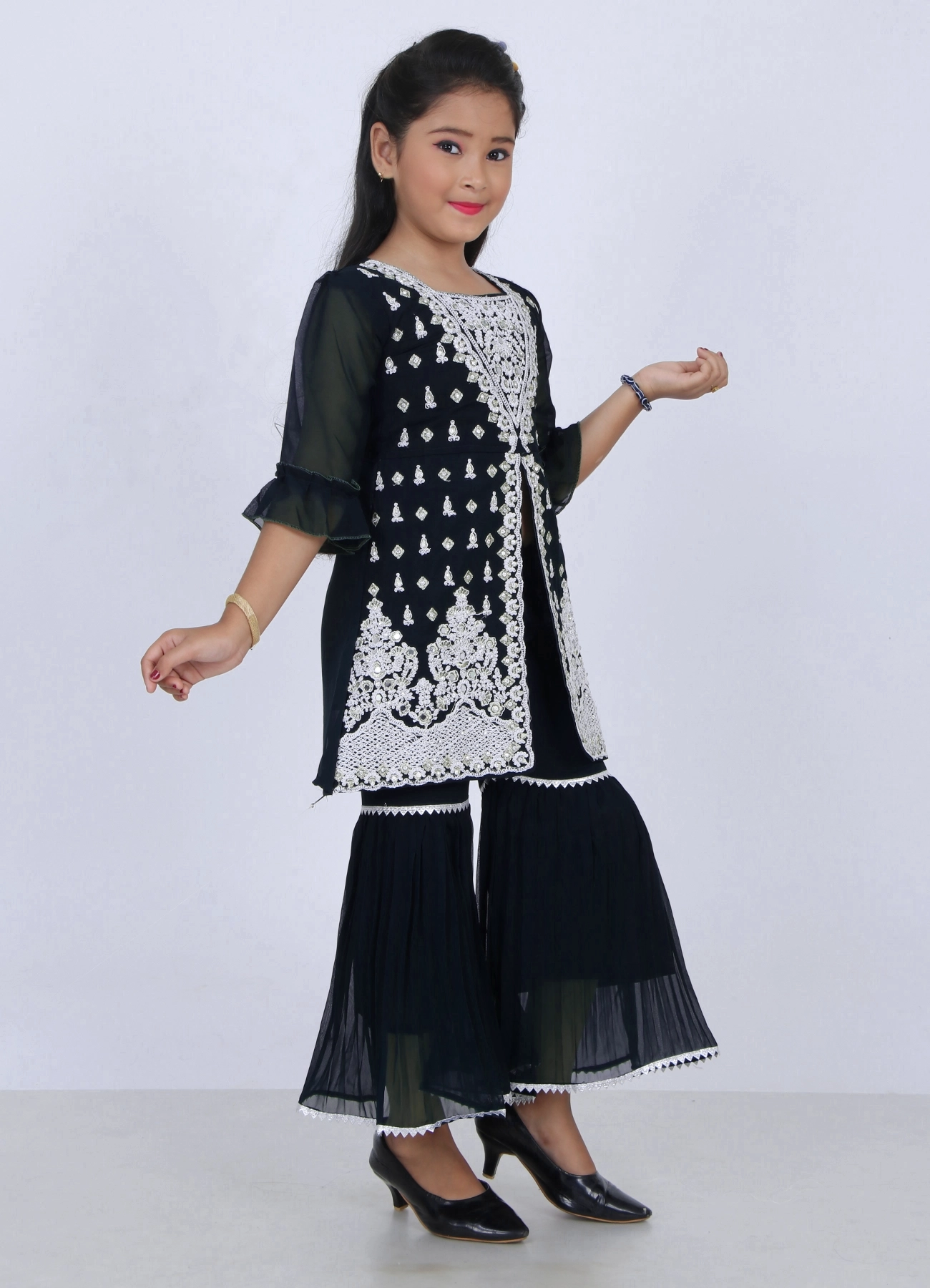 Girls Black Embroidered Sharara Set | Wedding Ethnic Dress | 5–10Y Girls Black Embroidered Sharara Set | Wedding Ethnic Dress | 5–10Y - Image 2 | Shop X Now