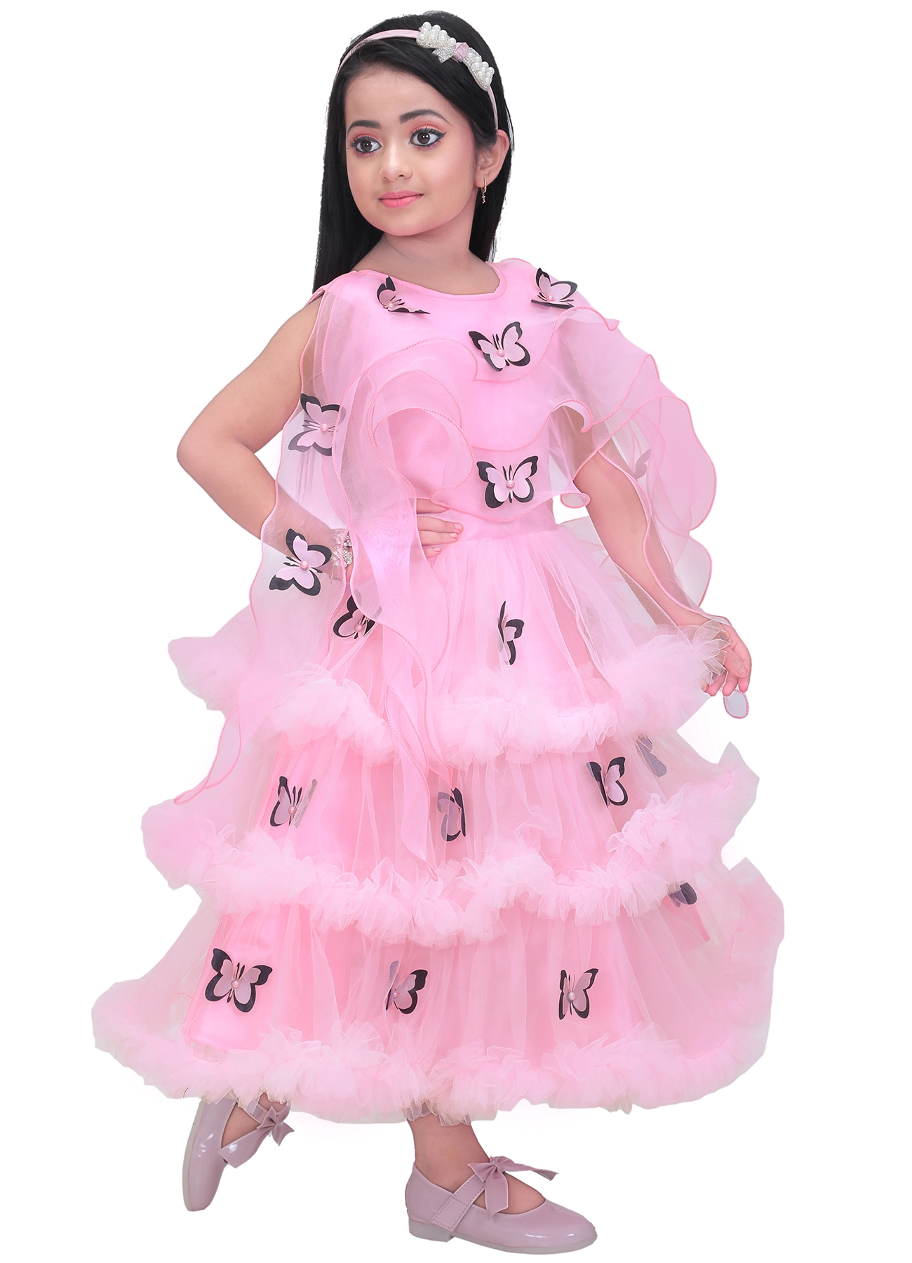 Pink Butterfly Net Frock for Girls - Party Wear - Image 3