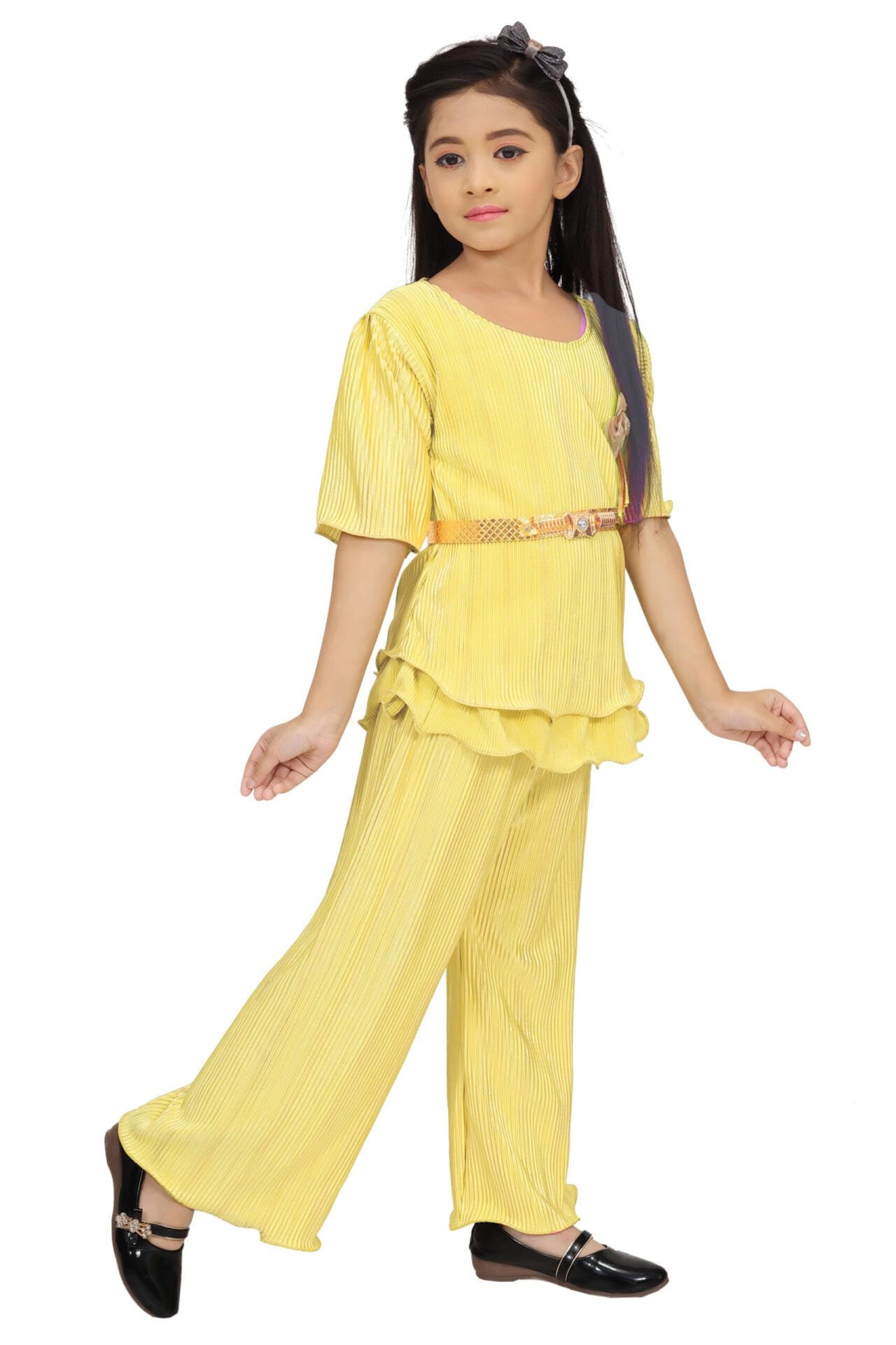 Girls Golden Yellow Co-ord Set with Belt | Cotton Blend | 4-10Y Girls Golden Yellow Co-ord Set with Belt | Cotton Blend | 4-10Y - Image 4 | Shop X Now