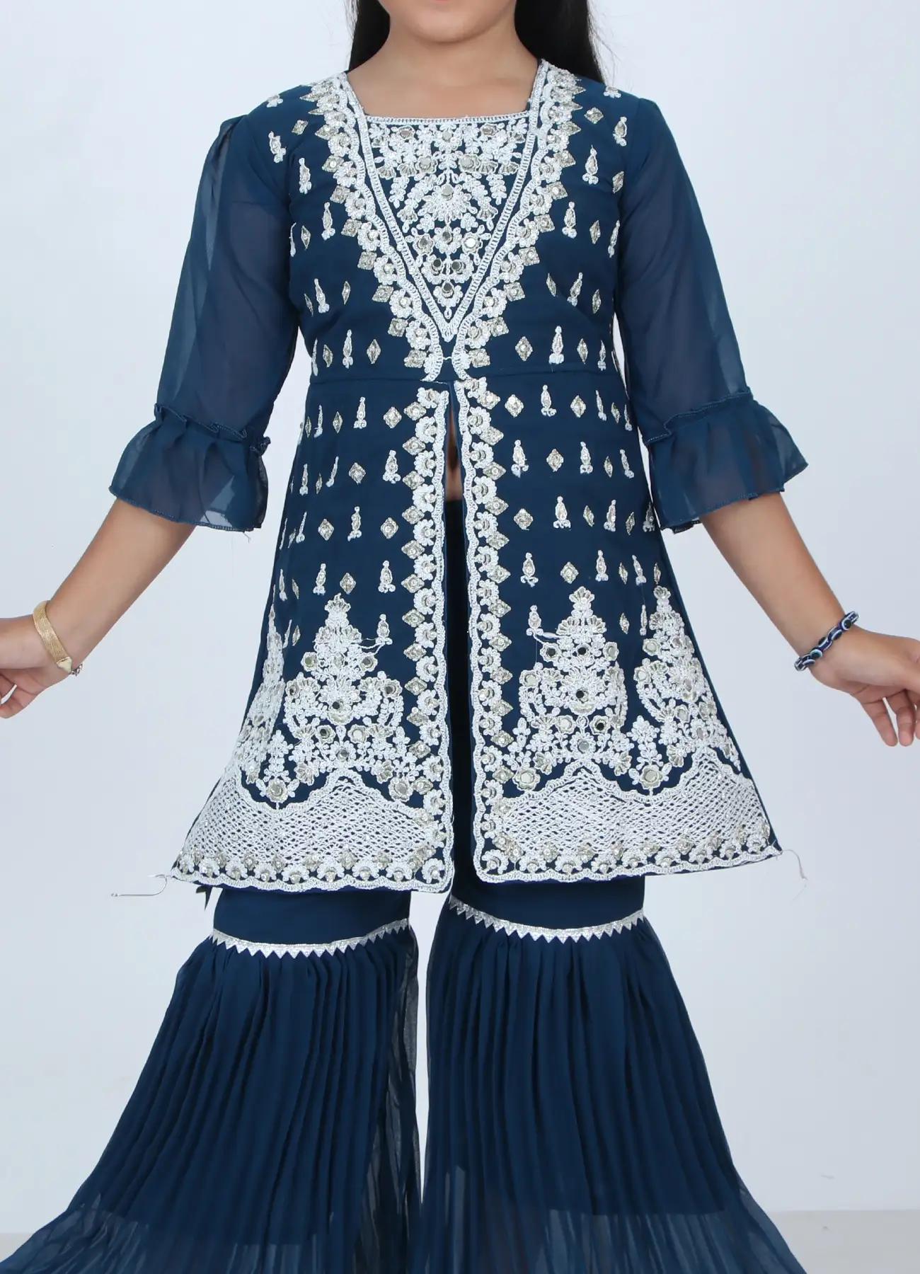 Girls Firoza Embroidered Sharara Set | Festive Ethnic Wear | 5–10Y Girls Firoza Embroidered Sharara Set | Festive Ethnic Wear | 5–10Y - Image 4 | Shop X Now