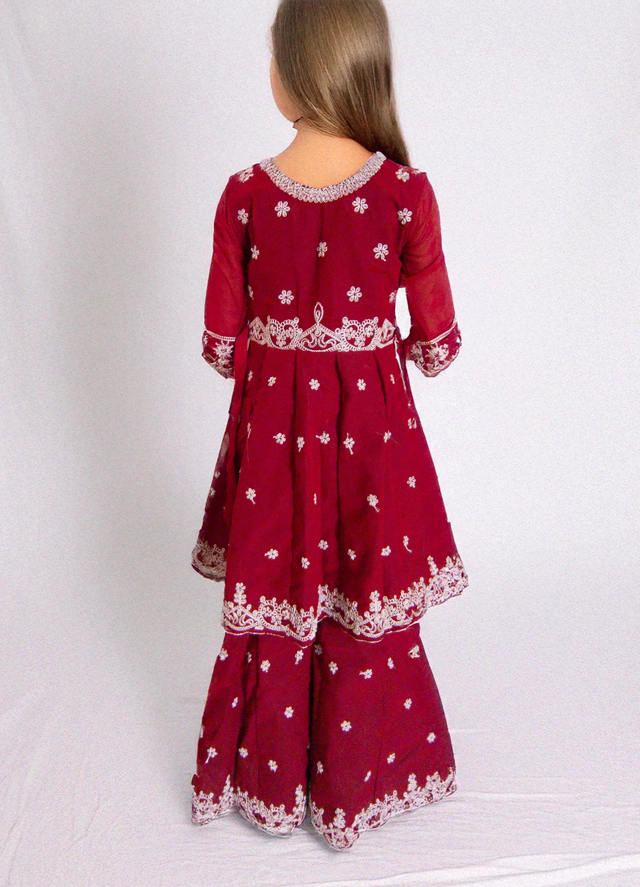 Girls Maroon Embroidered Lehenga Choli Set for wedding | Age 5-8 Years Girls Maroon Embroidered Lehenga Choli Set for wedding | Age 5-8 Years - Image 2 | Shop X Now