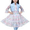 Girls Floral Print Dress with Light Blue Denim Jacket and Belt
