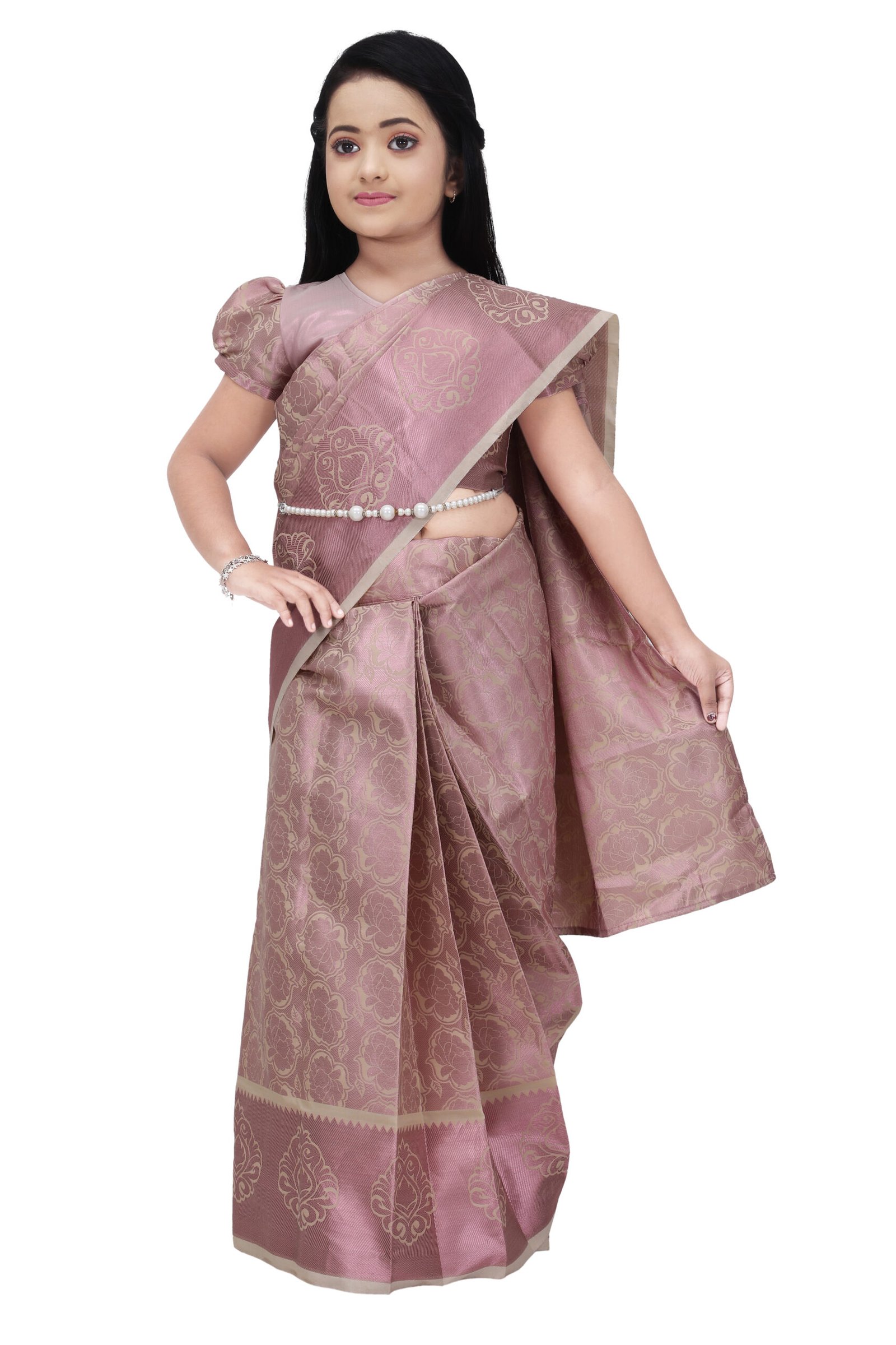 Girls Traditional Banarasi Silk Saree – Pink