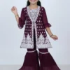 Girls Maroon Embroidered Sharara Set | Ethnic Wedding Dress | 5–10Y | Shop X Now