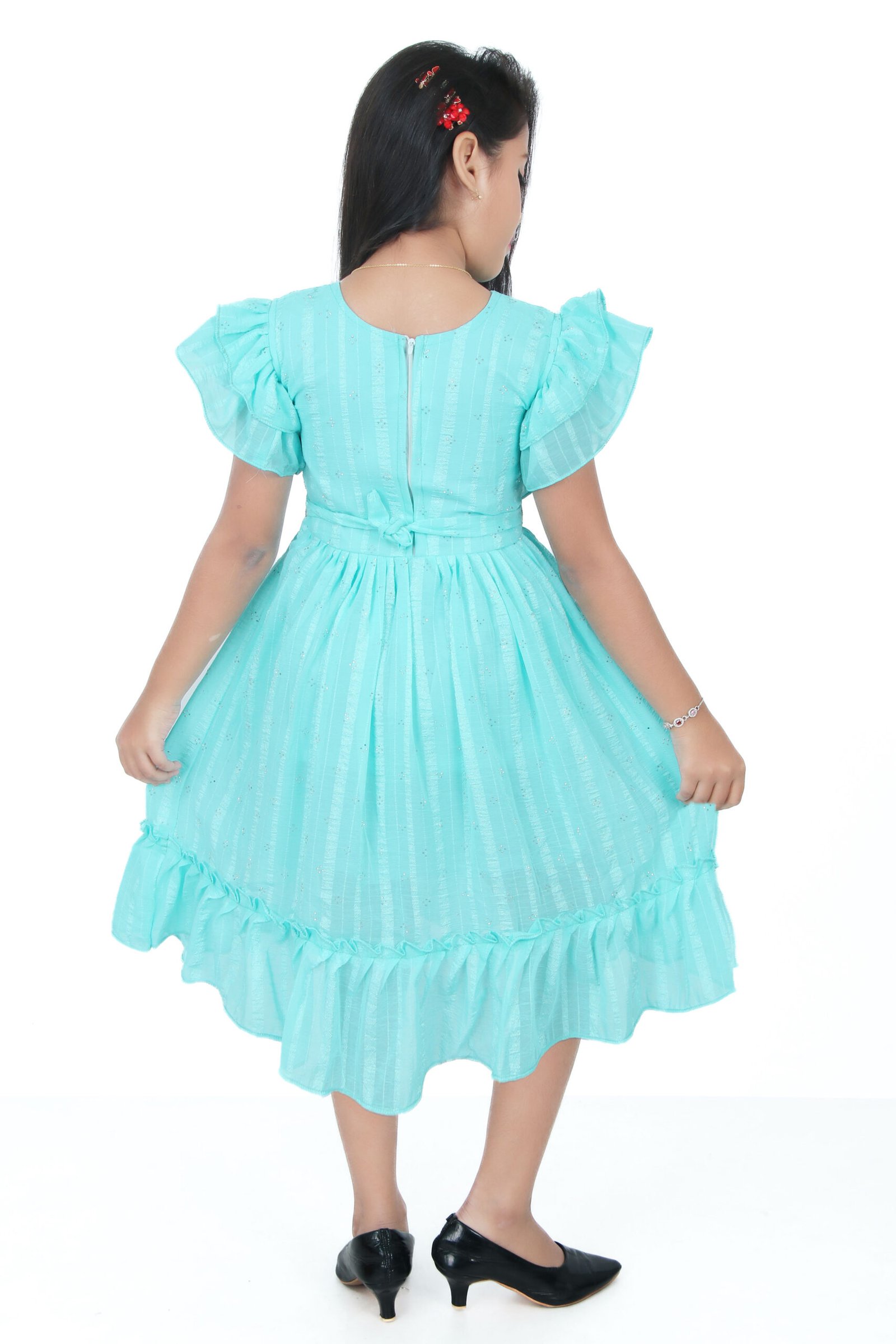 Girls Sky Blue Frill Frock with Matching Handbag – Fancy Party Wear - Image 2