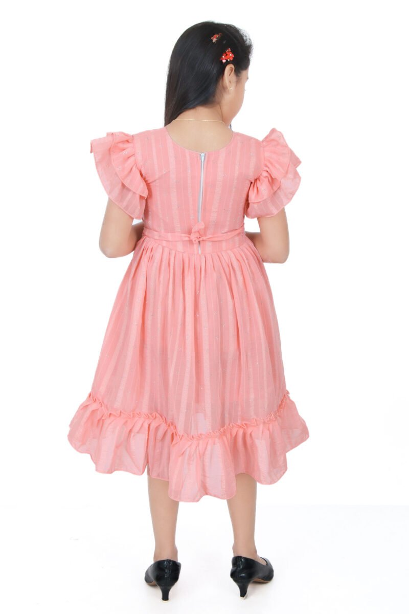 Alternative view of Girls Peach Frill Frock with Matching Handbag – Stylish Party Wear