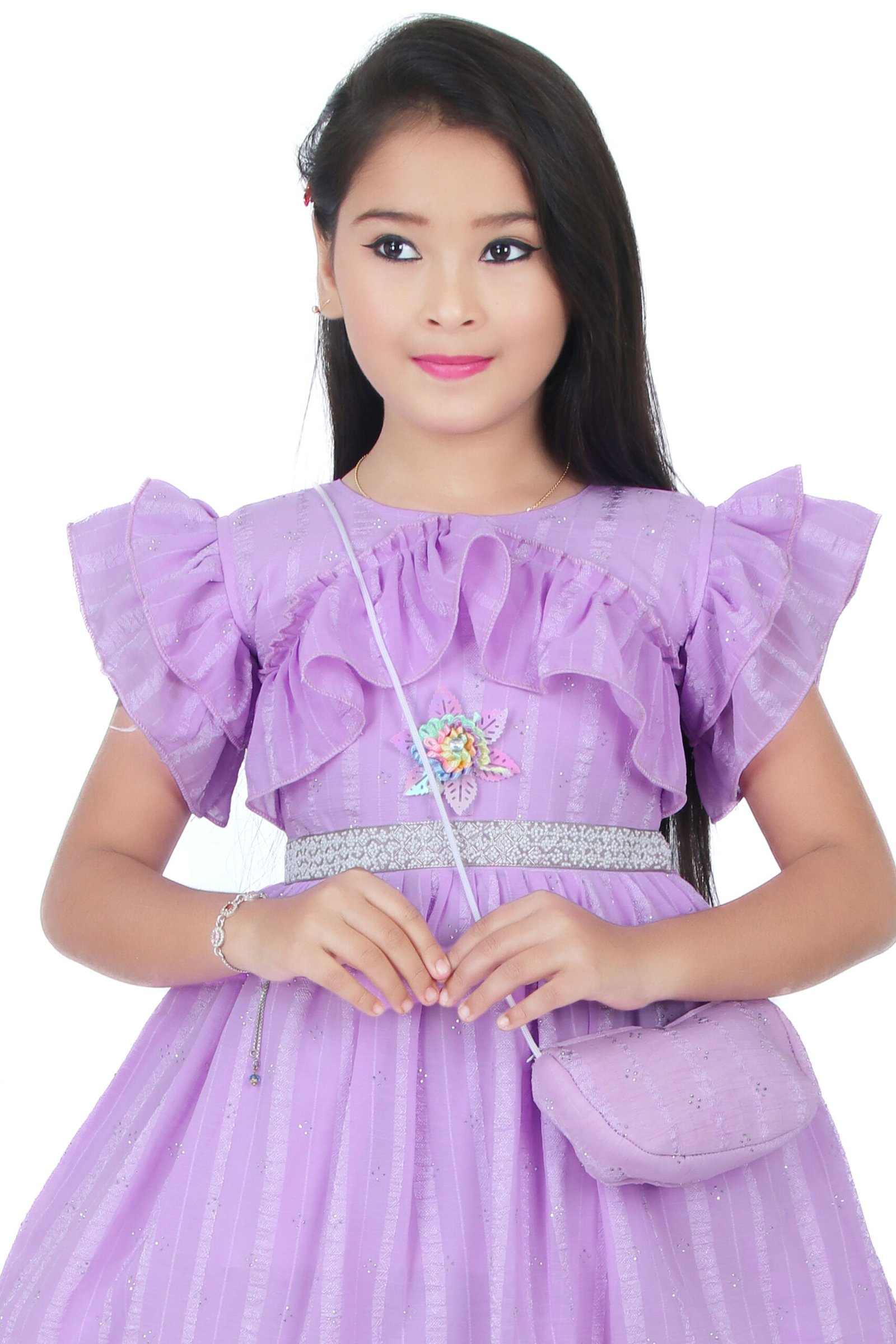 Girls Frill Frock with Matching Handbag – Party Wear - Image 4