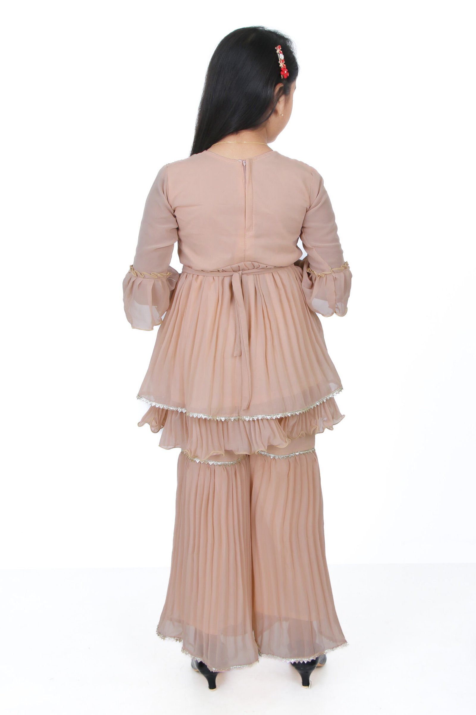 Girls Peach Embroidered Kurti with Sharara Set – Festive & Party Wear - Image 2