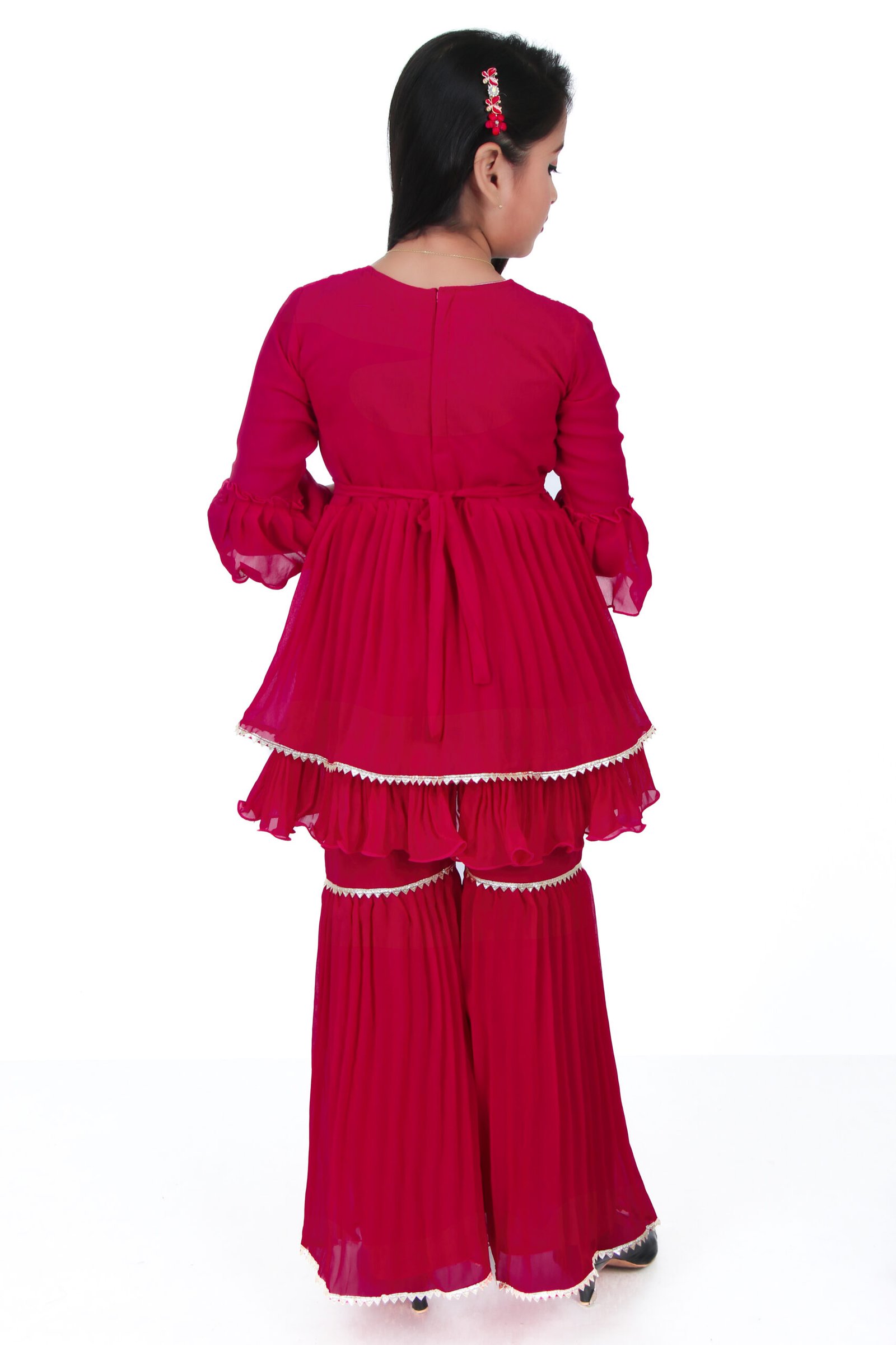 Girls Dark Pink Embroidered Kurti with Sharara Set – Traditional Party Wear - Image 2
