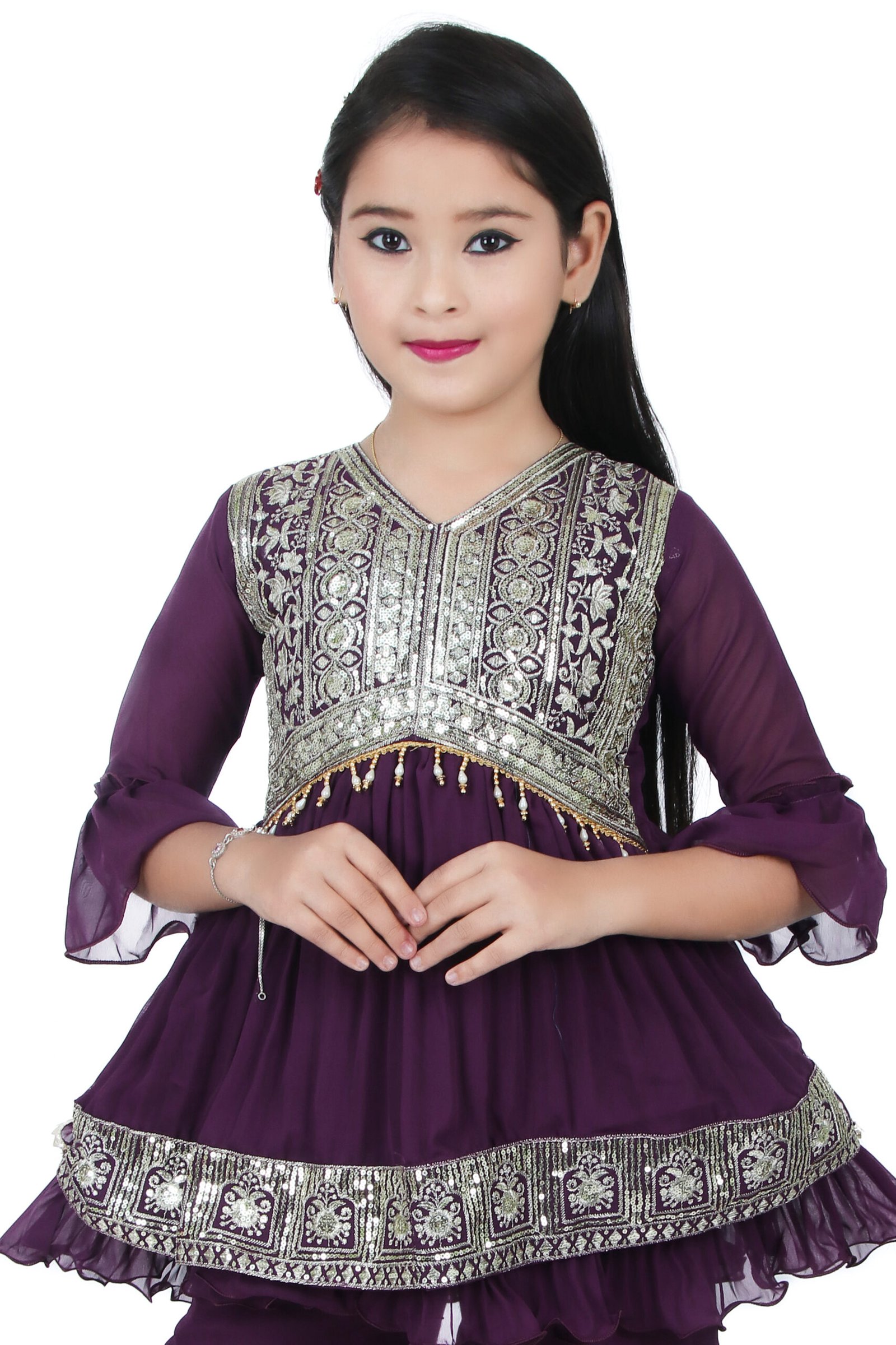 Girls Purple Embroidered Kurti with Sharara Set – Ethnic Party Wear - Image 4