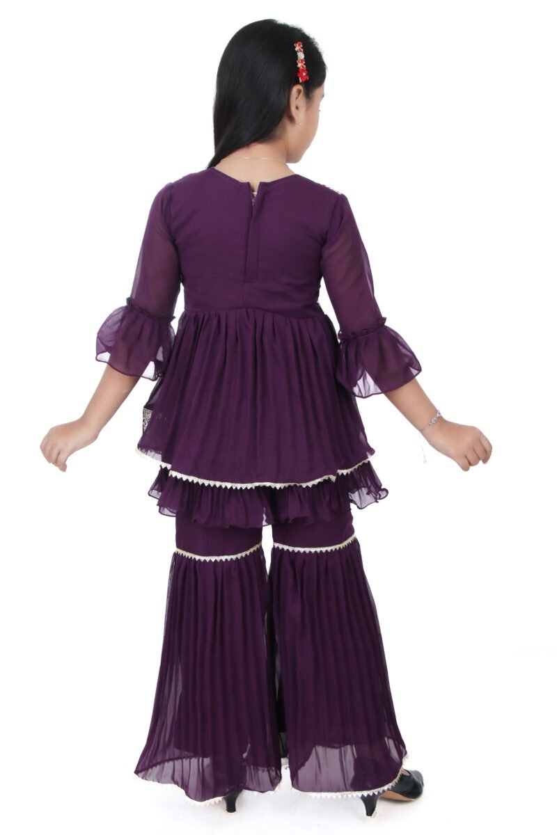 Alternative view of Girls Purple Embroidered Kurti with Sharara Set – Ethnic Party Wear