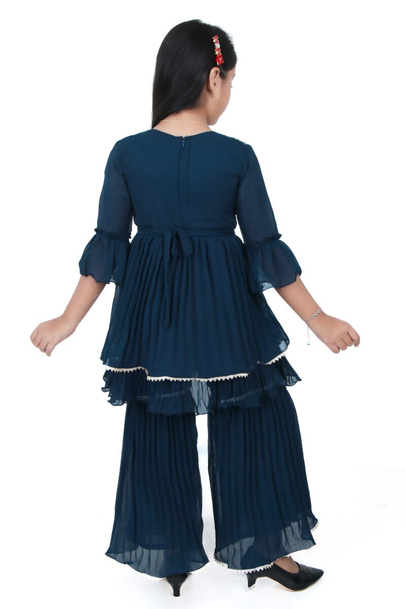 Alternative view of Girls Navy Blue Embroidered Kurti with Sharara Set – Festive Traditional Wear