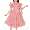 Girls Peach Frill Frock with Matching Handbag – Stylish Party Wear
