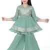 Girls Green Embroidered Kurti with Sharara Set – Ethnic Party Wear | Shop X Now