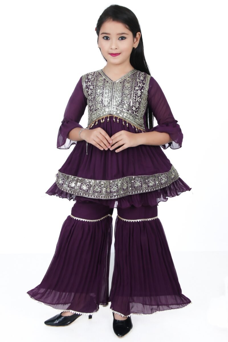 Girls Purple Embroidered Kurti with Sharara Set – Ethnic Party Wear Girls Purple Embroidered Kurti with Sharara Set – Ethnic Party Wear | Shop X Now