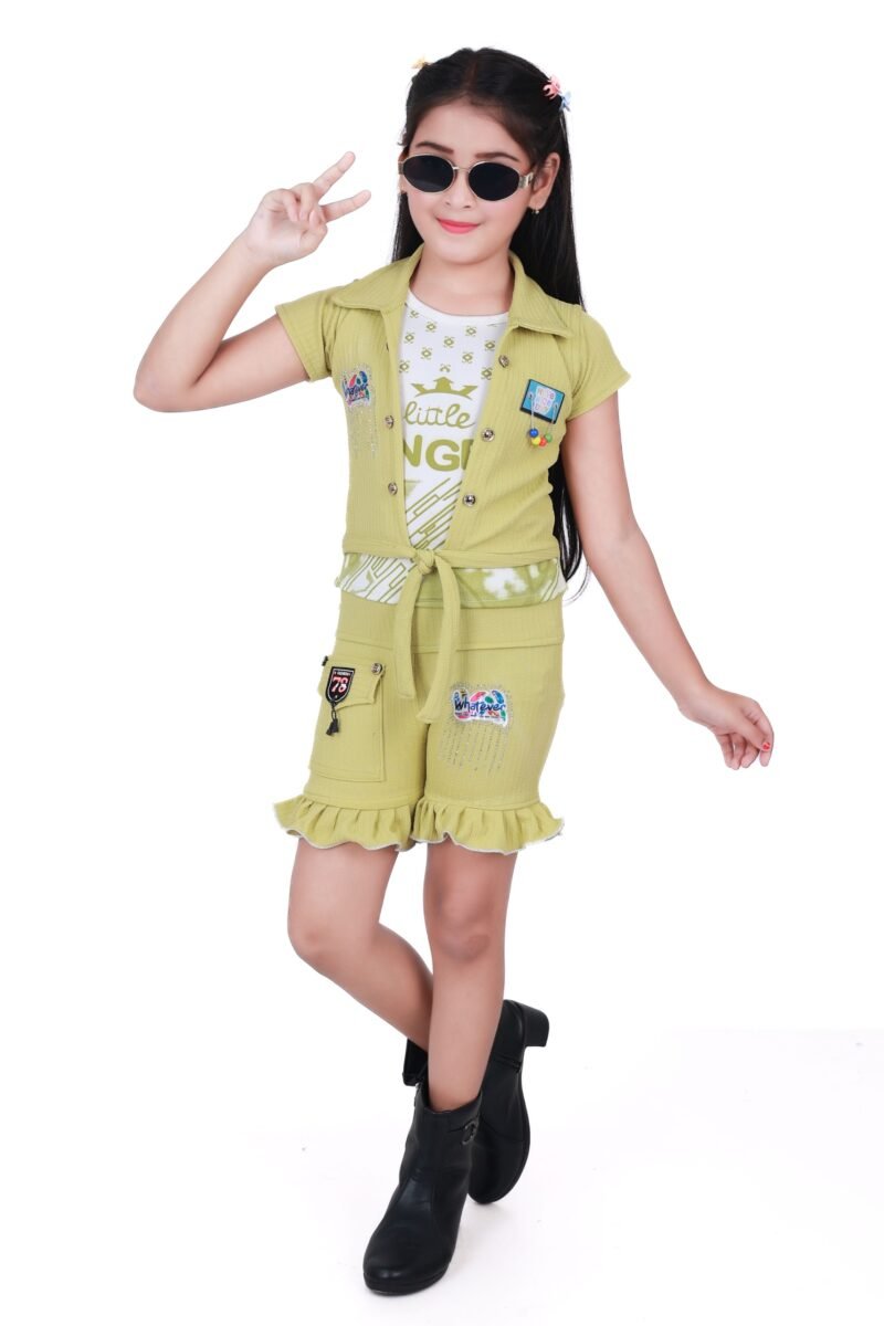 Girls Golden Co-ord Set with Shorts and Jacket – Trendy Western Wear for Girls | Shop X Now