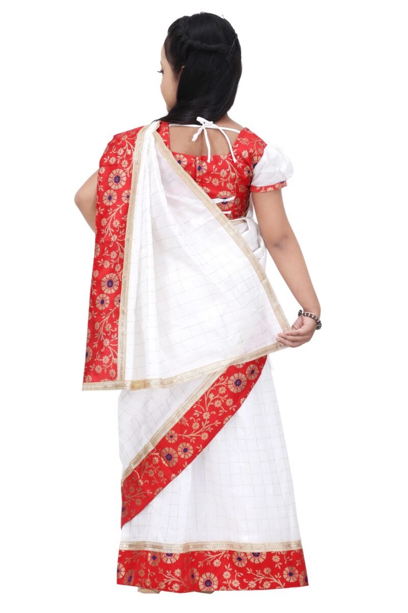 Alternative view of Girls Red and White Traditional Saree Dress – Ethnic Festival Wear for Kids