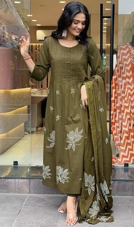 Alternative view of Women's Rayon Blend Anarkali Printed Kurta with Pant & Dupatta | Ethnic Kurta Pant Dupatta Set for Women | Shop X Now