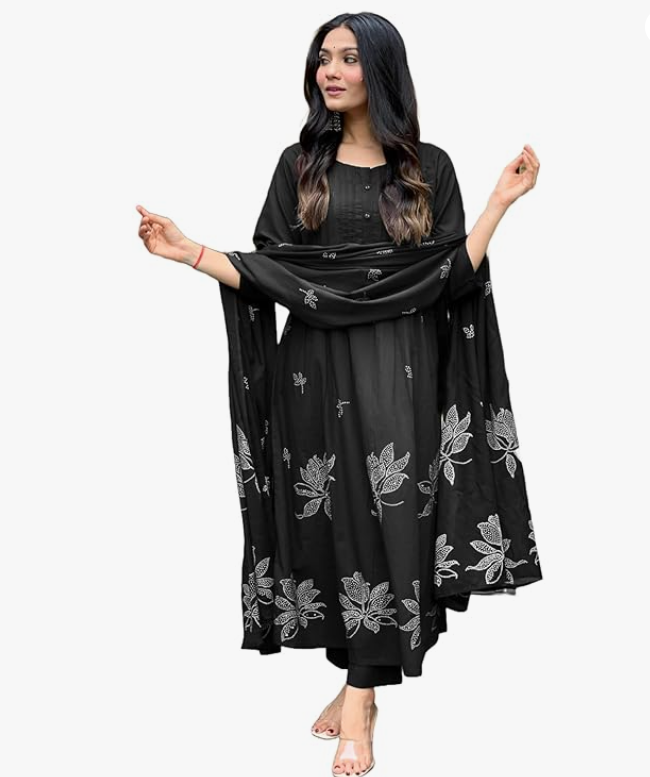 Women's Rayon Blend Anarkali Printed Kurta with Pant & Dupatta | Ethnic Kurta Pant Dupatta Set for Women