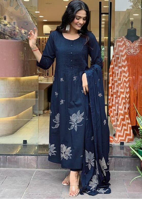 Alternative view of Women's Rayon Blend Anarkali Printed Kurta with Pant & Dupatta | Ethnic Kurta Pant Dupatta Set for Women | Shop X Now