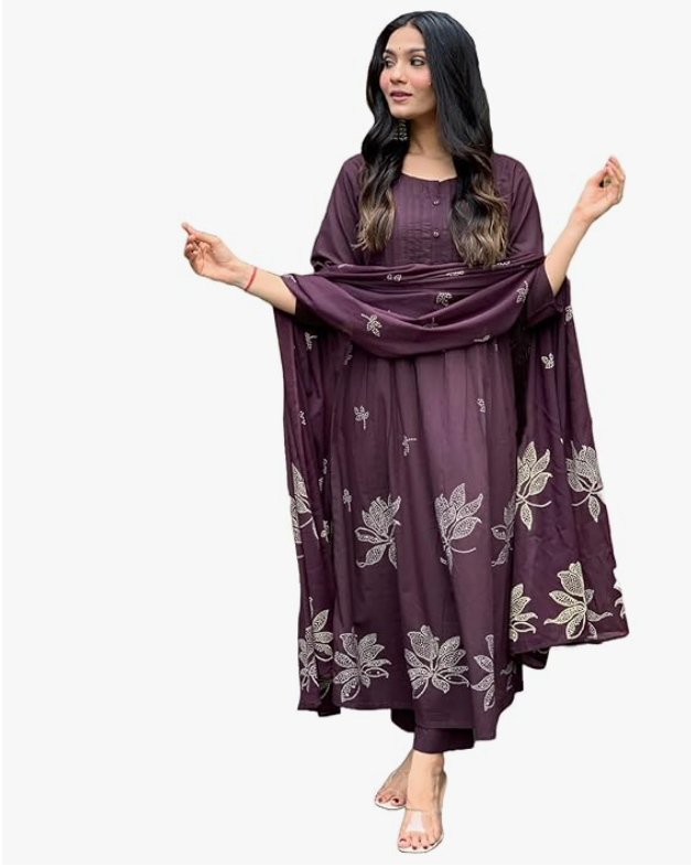 Women's Rayon Blend Anarkali Printed Kurta with Pant & Dupatta | Ethnic Kurta Pant Dupatta Set for Women