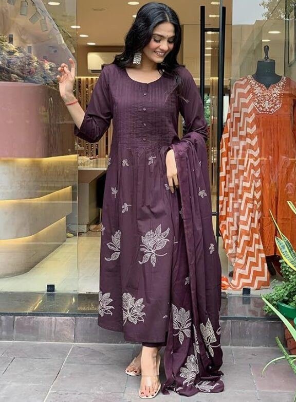 Alternative view of Women's Rayon Blend Anarkali Printed Kurta with Pant & Dupatta | Ethnic Kurta Pant Dupatta Set for Women | Shop X Now