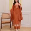 Pure Cotton Embroidered Kurta Set for Women | Rust Orange Kurta with Pants & Dupatta | Floral Neck & Hem Embroidery | Cotton Kurta Set for Women | 10 Colour Options Available | Shop X Now