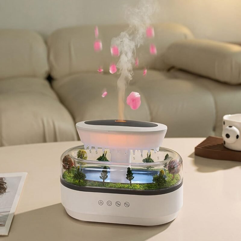 Alternative view of Plastic Musical Rain Drops Aroma Diffuser Humidifier for Home (with Inbuilt Soothing Music, Multi-Colour LED, 6 Inches Height, 250ml Tank) - White | Shop X Now