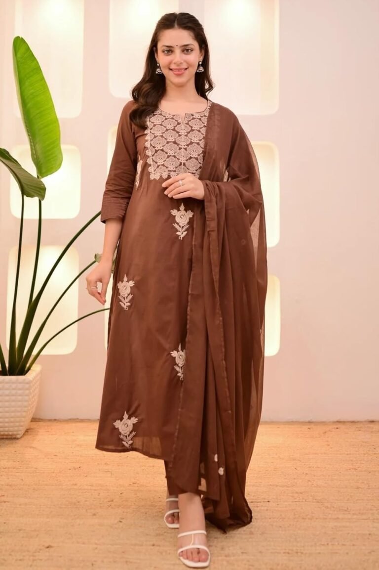 Women Embroidery Solid Straight Kurta and Pant Set with Dupatta