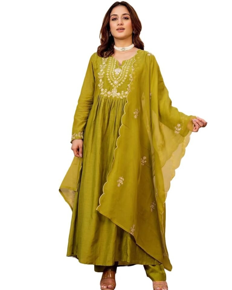 Women Embroidery Solid A-Line Kurta and Pant Set with Dupatta