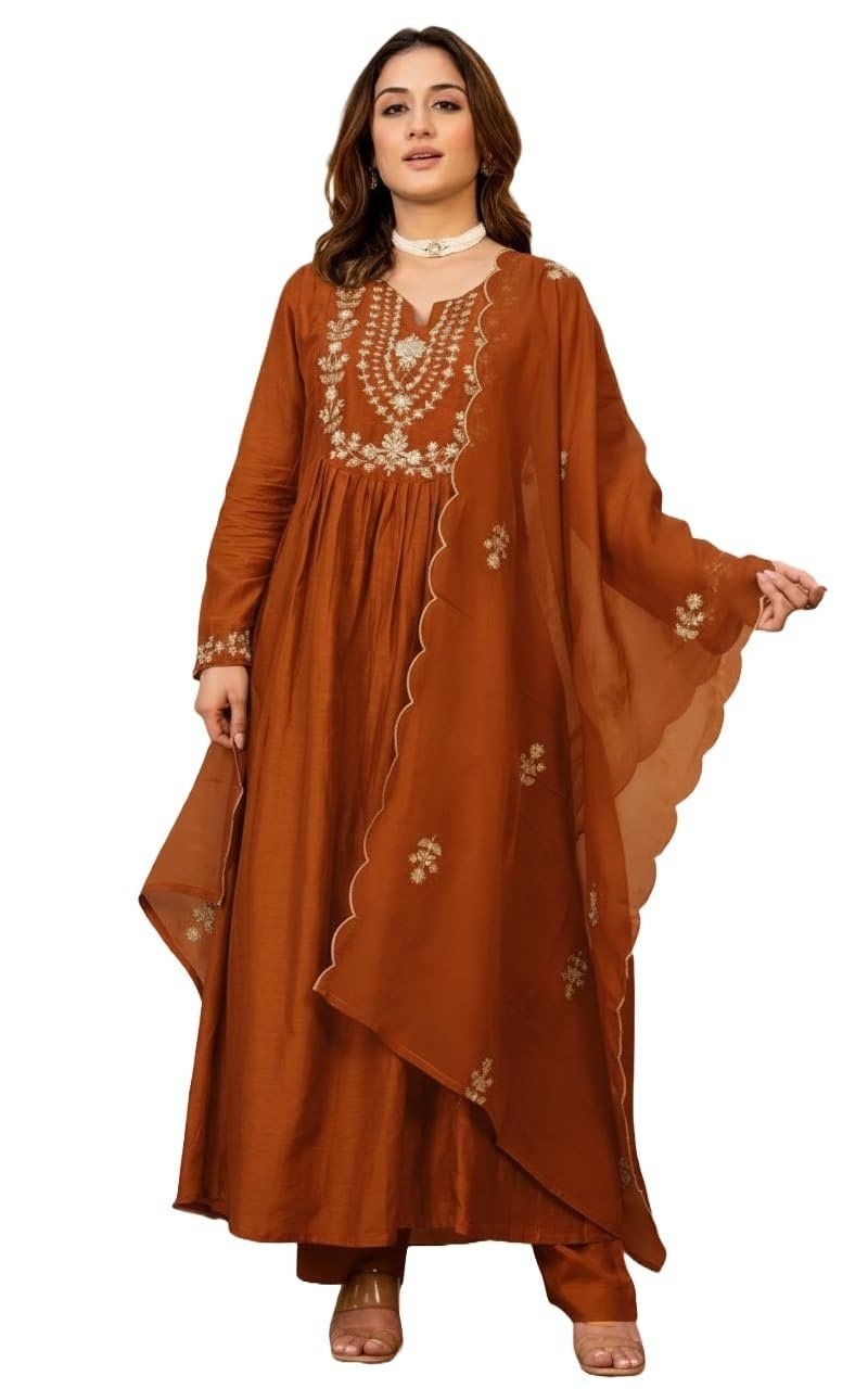 Women Embroidery Solid A-Line Kurta and Pant Set with Dupatta Women Embroidery Solid A-Line Kurta and Pant Set with Dupatta - Image 3 | Shop X Now