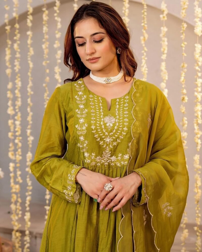 Alternative view of Women Embroidery Solid A-Line Kurta and Pant Set with Dupatta