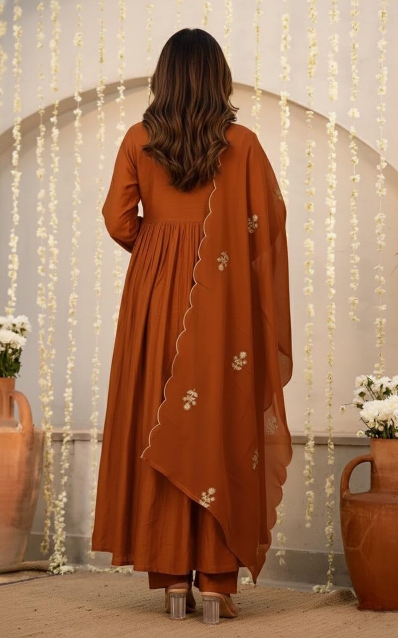 Alternative view of Women Embroidery Solid A-Line Kurta and Pant Set with Dupatta