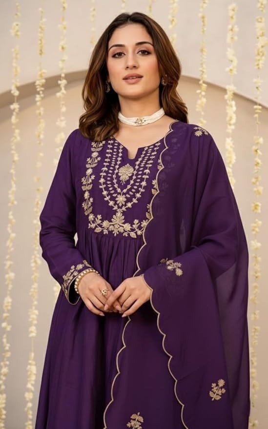 Alternative view of Women Embroidery Solid A-Line Kurta and Pant Set with Dupatta