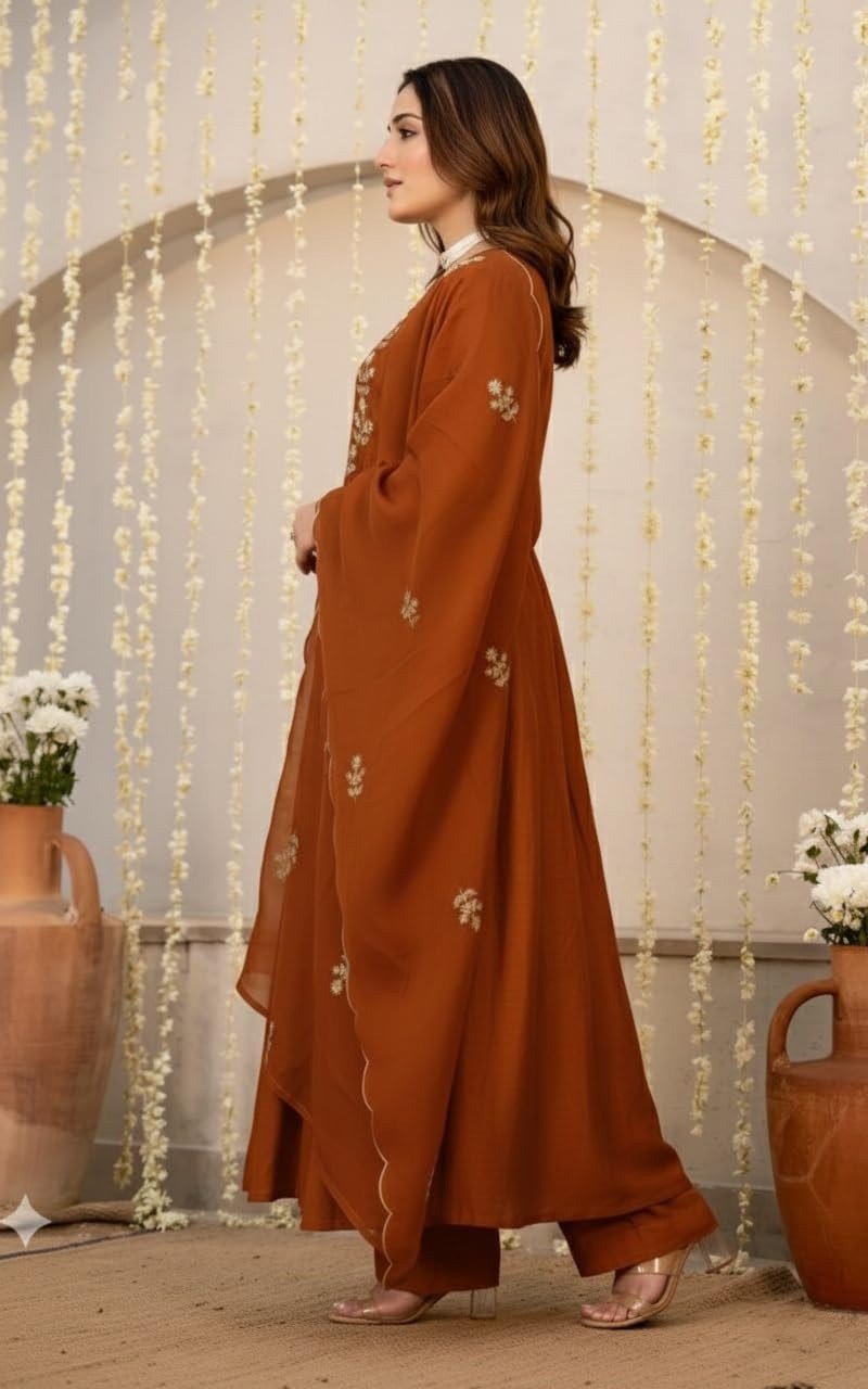 Women Embroidery Solid A-Line Kurta and Pant Set with Dupatta Women Embroidery Solid A-Line Kurta and Pant Set with Dupatta - Image 4 | Shop X Now