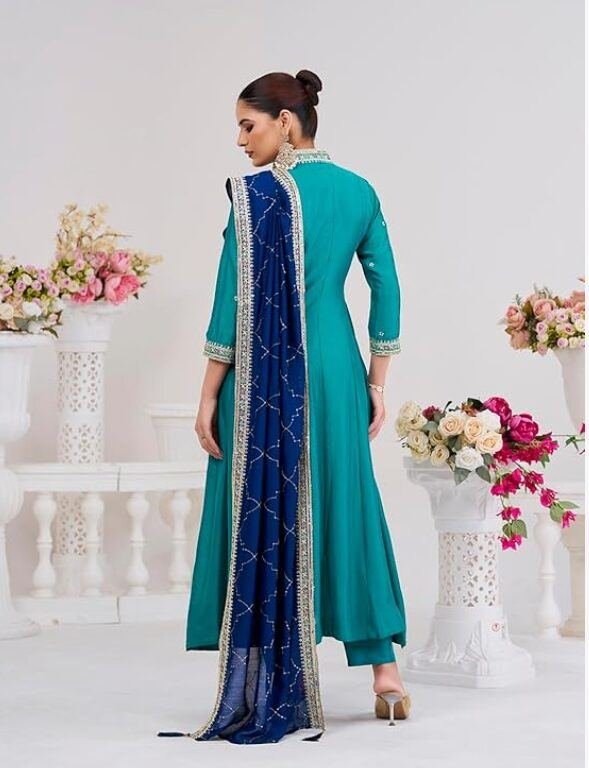 Alternative view of Women's Silk Embroidered Kurta Pant Dupatta Set | Shop X Now