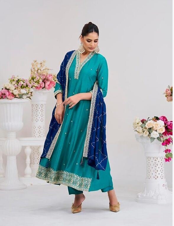 Women's Silk Embroidered Kurta Pant Dupatta Set Women's Silk Embroidered Kurta Pant Dupatta Set - Image 3 | Shop X Now