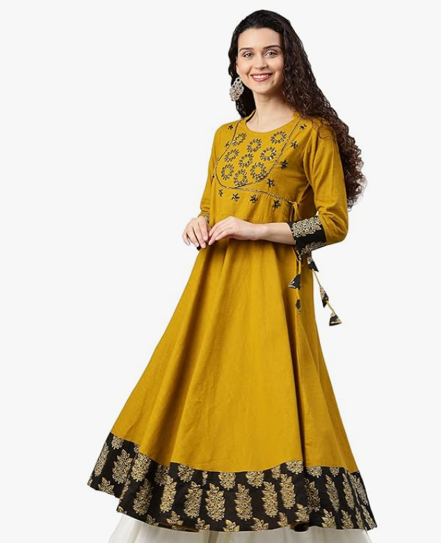 Alternative view of Women's Cotton Relaxed Fit Angrakha Slub Sequin Work Kurta