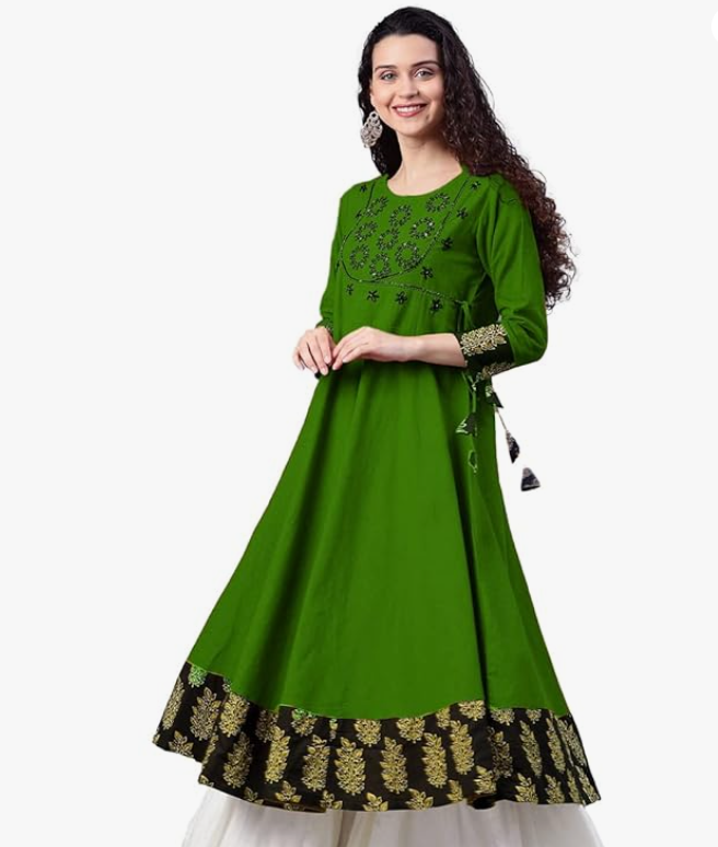 Alternative view of Women's Cotton Relaxed Fit Angrakha Slub Sequin Work Kurta