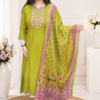 Women Mahindi Color Dress Work Best Desgine Collection
