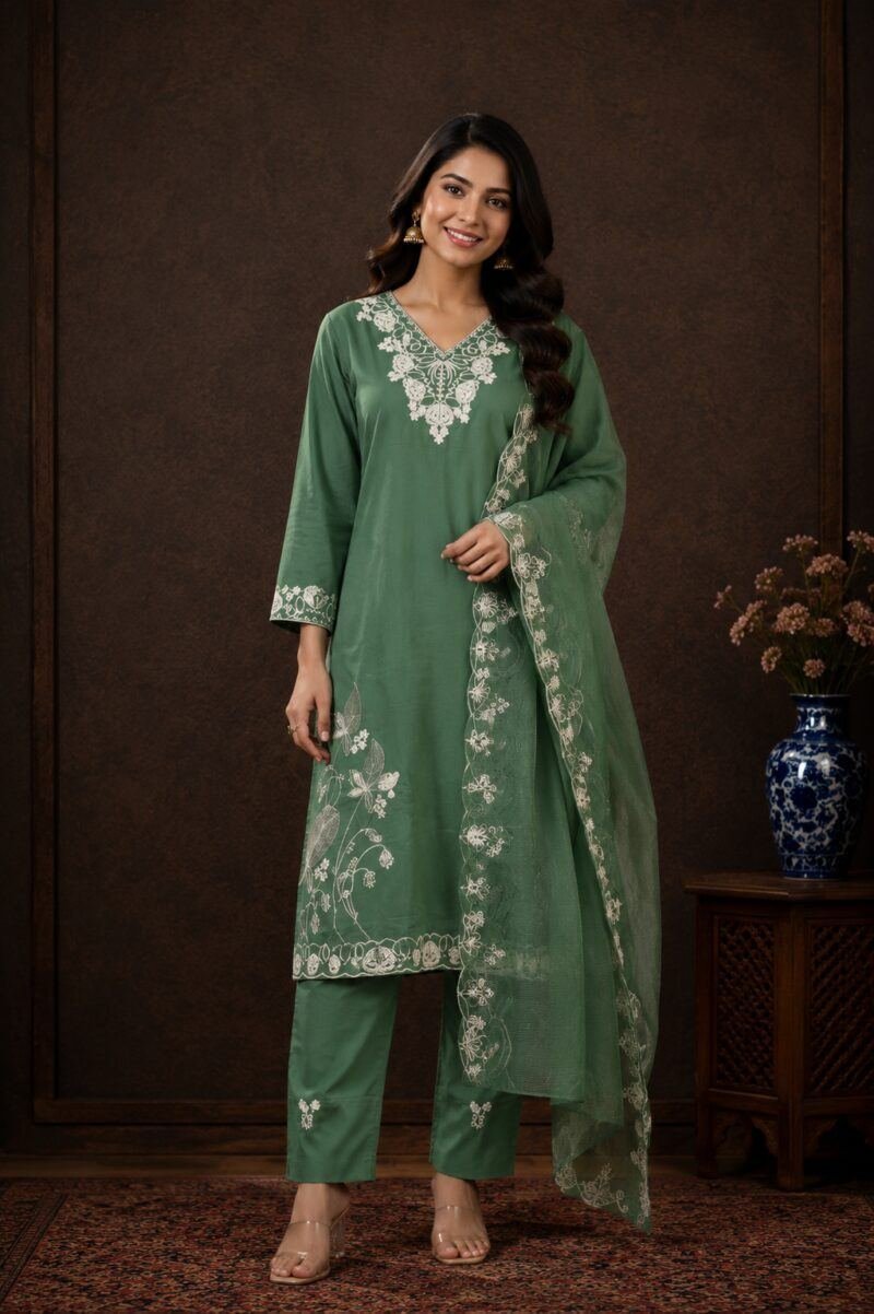 Women Dress Mahindi Light color orna set
